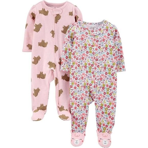Simple Joys by Carter's Baby Girls' Cotton Footed Sleep and Play  2-Pack 6-9M - Picture 1 of 5